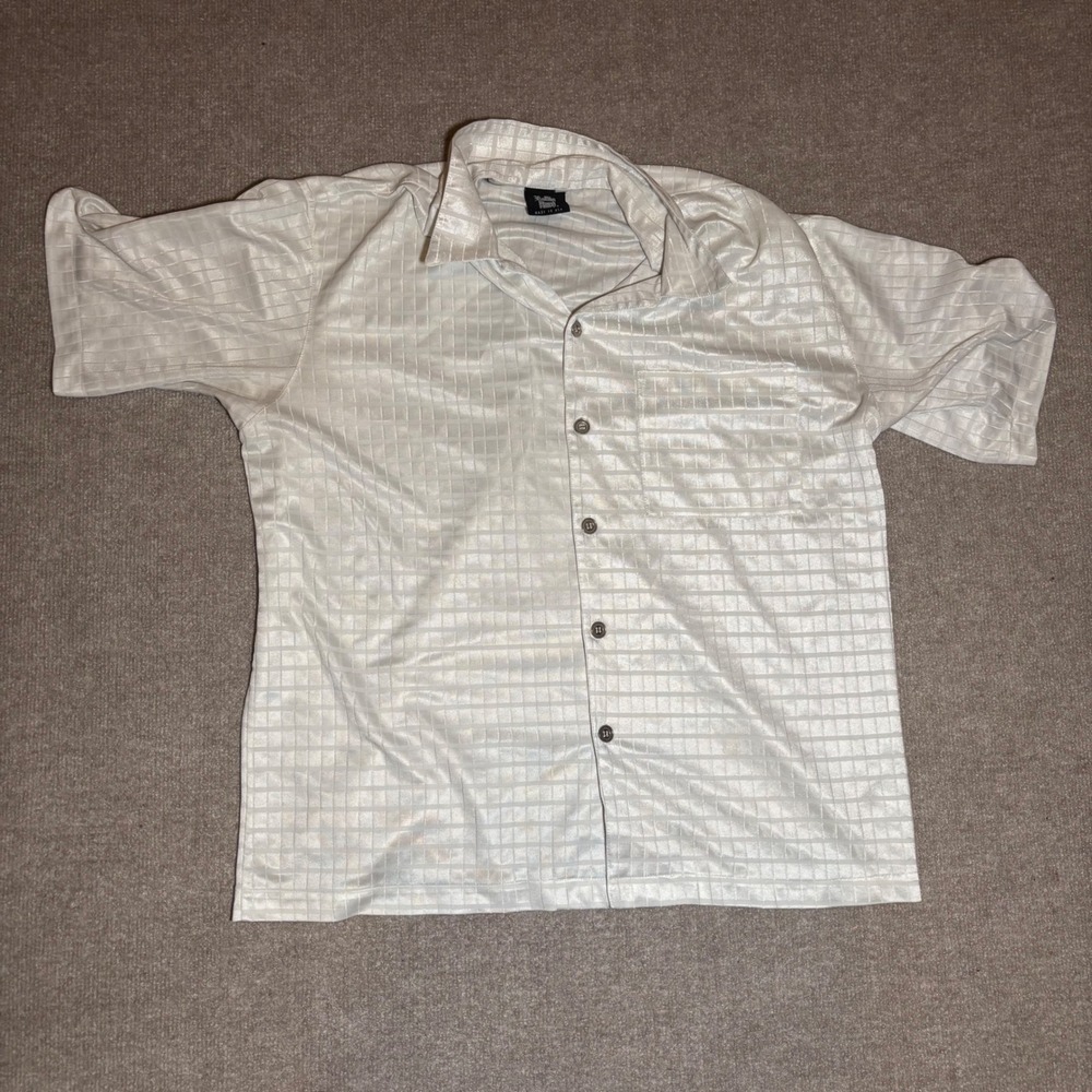 Rollin Hard Mens White Textured Grid Button Down Shirt Short Sleeve Y2K USA L